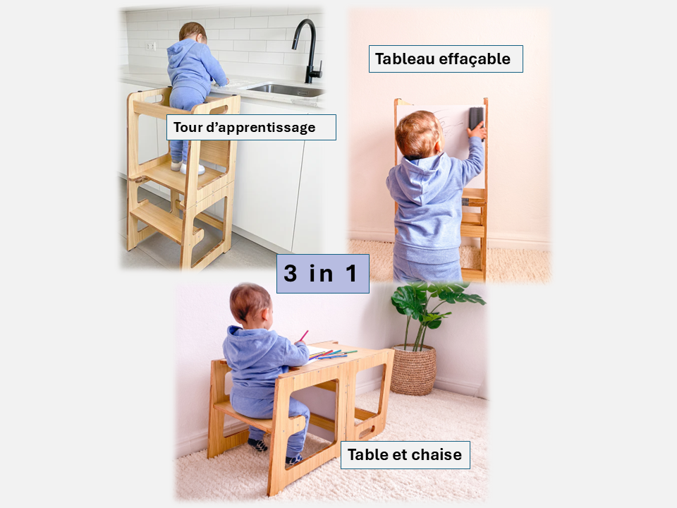 Montessori 3 en 1 en Bois – Escabeau Cuisine Enfant Pliable