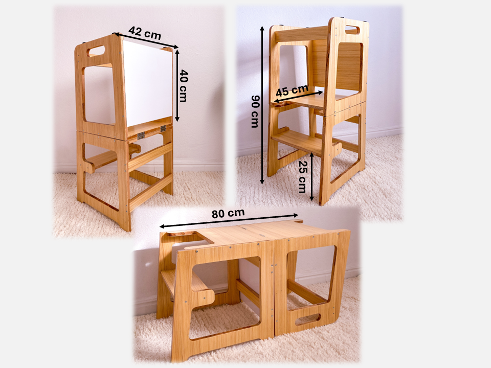 Montessori 3 en 1 en Bois – Escabeau Cuisine Enfant Pliable